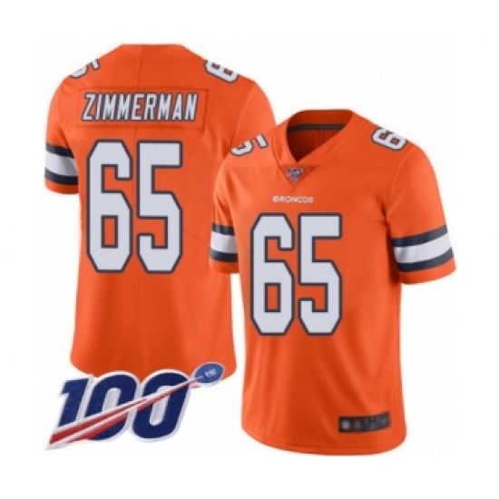 Men's Denver Broncos #65 Gary Zimmerman Limited Orange Rush Vapor Untouchable 100th Season Football Jersey - Ujersey