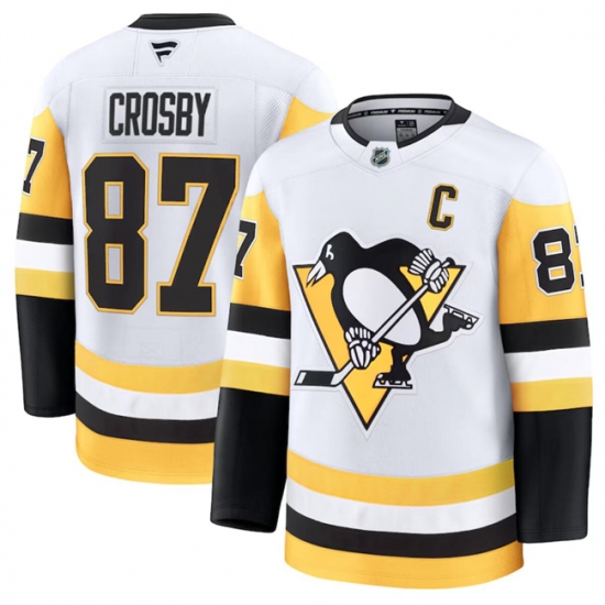 Men's Pittsburgh Penguins #87 Sidney Crosby White 2024-25 Away Stitched Hockey Jersey - Ujersey