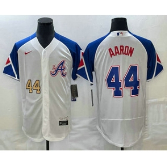 Men's Atlanta Braves #44 Hank Aaron Number White 2023 City Connect Flex Base Stitched Jersey1 - Ujersey
