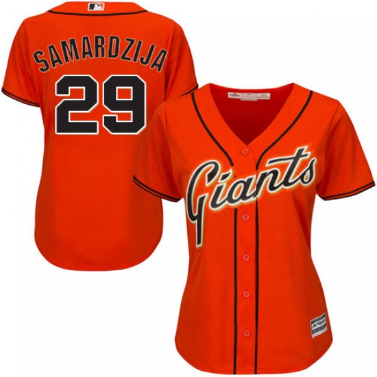 Women's Majestic San Francisco Giants #29 Jeff Samardzija Authentic Orange Alternate Cool Base MLB Jersey - Ujersey