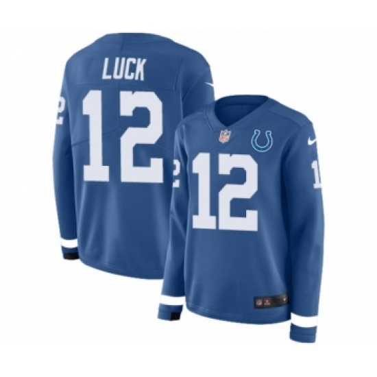 Women's Nike Indianapolis Colts #12 Andrew Luck Limited Blue Therma Long Sleeve NFL Jersey - Ujersey