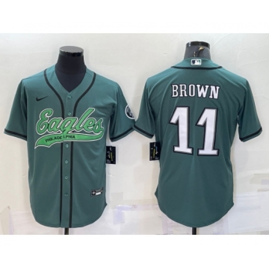 Men's Philadelphia Eagles #11 AJ Brown Green Base Stitched Baseball Jersey - Ujersey