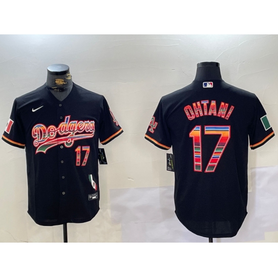 Men's Los Angeles Dodgers #17 Shohei Ohtani Black Rainbow Mexico Cool Base Stitched Jersey - Ujersey
