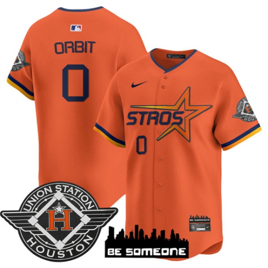 Men's Houston Astros #0 Orbit Orange 2025 City Connect Limited Stitched Baseball Jersey - Ujersey