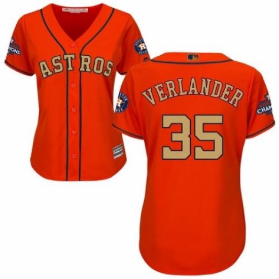 Women's Majestic Houston Astros #35 Justin Verlander Authentic Orange Alternate 2018 Gold Program Cool Base MLB Jersey - Ujersey
