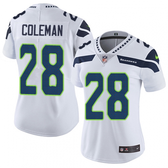 Women's Nike Seattle Seahawks #28 Justin Coleman White Vapor Untouchable Elite Player NFL Jersey - Ujersey