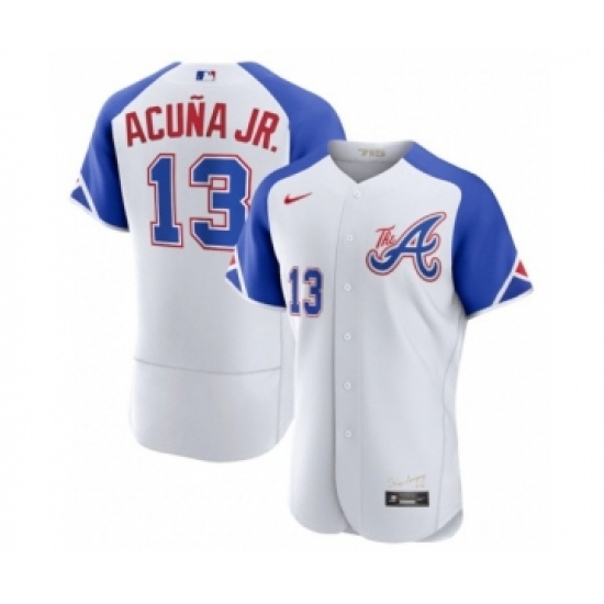 Men's Atlanta Braves #13 Ronald Acuña Jr. White 2023 City Connect Flex Base Stitched Jersey - Ujersey