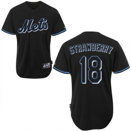 Men's Majestic New York Mets #18 Darryl Strawberry Replica Black Fashion MLB Jersey - Ujersey