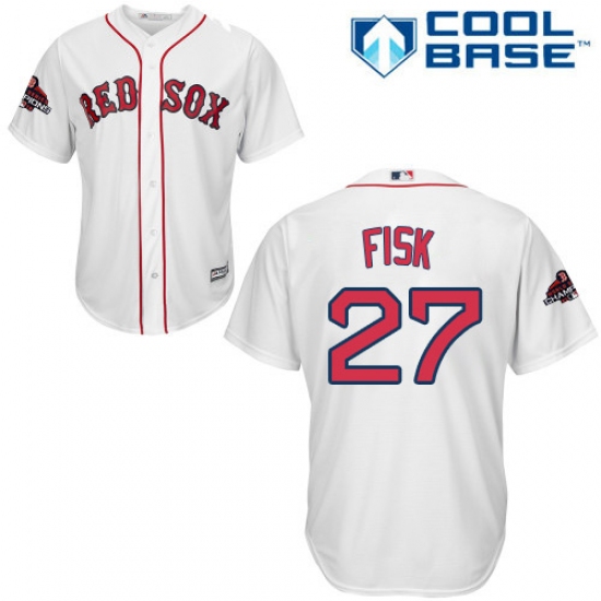 Women's Majestic Boston Red Sox #27 Carlton Fisk Authentic White Home 2018 World Series Champions MLB Jersey - Ujersey