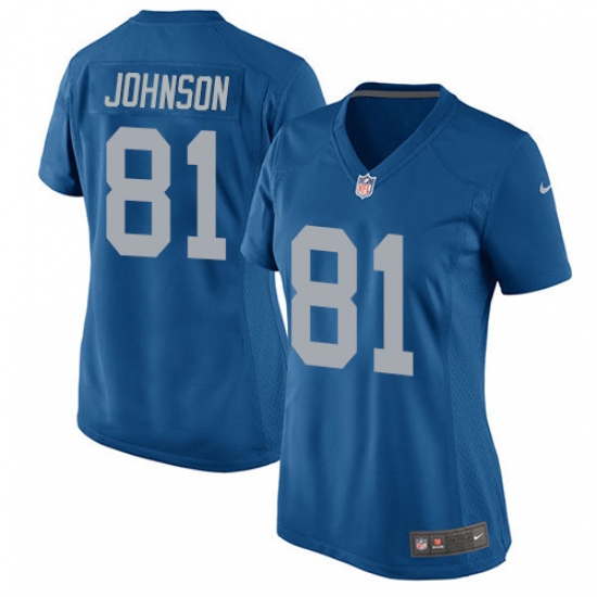 Women's Nike Detroit Lions #81 Calvin Johnson Game Blue Alternate NFL Jersey - Ujersey
