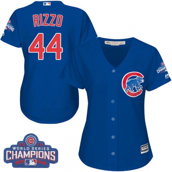 Women's Majestic Chicago Cubs #44 Anthony Rizzo Authentic Royal Blue Alternate 2016 World Series Champions Cool Base MLB Jersey - Ujersey