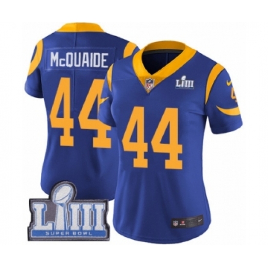 Women's Nike Los Angeles Rams #44 Jacob McQuaide Royal Blue Alternate Vapor Untouchable Limited Player Super Bowl LIII Bound NFL Jersey - Ujersey