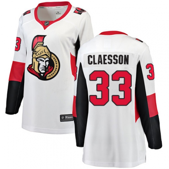 Women's Ottawa Senators #33 Fredrik Claesson Fanatics Branded White Away Breakaway NHL Jersey - Ujersey