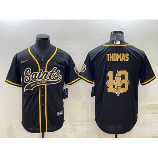 Men's New Orleans Saints #13 Michael Thomas Black Team Big Logo With Patch Cool Base Stitched Baseball Jersey - Ujersey