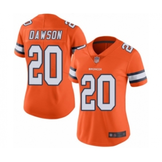 Women's Denver Broncos #20 Duke Dawson Limited Orange Rush Vapor Untouchable Football Jersey - Ujersey