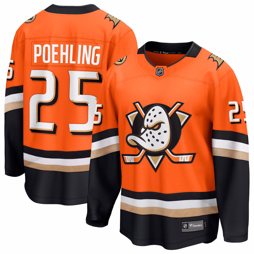 Men's Anaheim Ducks Ryan Poehling Fanatics Orange Home Breakaway Jersey - ujerseystore