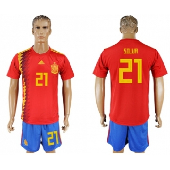 Spain #21 Silva Home Soccer Country Jersey