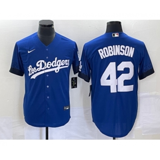 Men's Nike Los Angeles Dodgers #42 Jackie Robinson Blue 2021 City Connect Cool Base Stitched Jersey - Ujersey