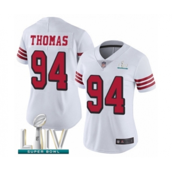 Women's San Francisco 49ers #94 Solomon Thomas Limited White Rush Vapor Untouchable Super Bowl LIV Bound Football Jersey - Ujersey