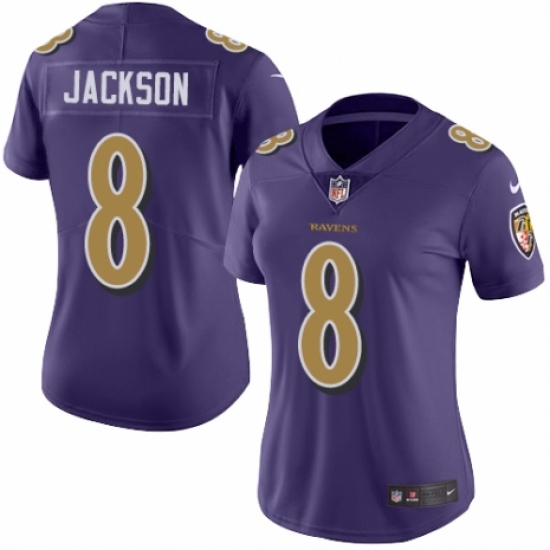 Women's Nike Baltimore Ravens #8 Lamar Jackson Limited Purple Rush Vapor Untouchable NFL Jersey - Ujersey