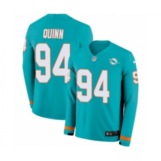 Men's Nike Miami Dolphins #94 Robert Quinn Limited Aqua Therma Long Sleeve NFL Jersey - Ujersey