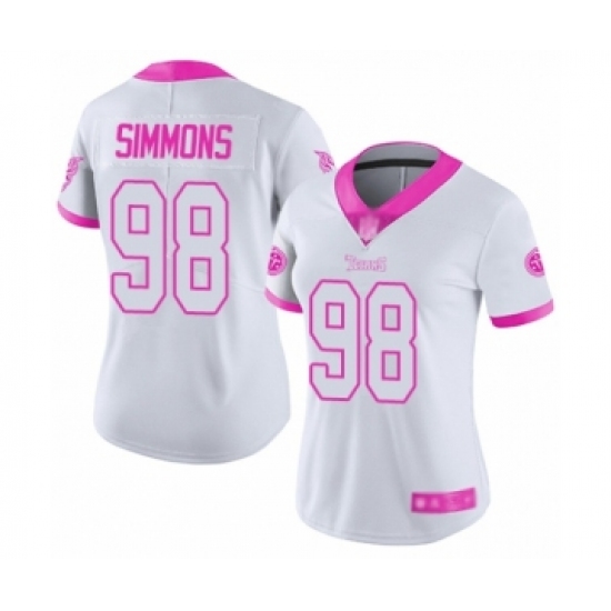 Women's Tennessee Titans #98 Jeffery Simmons Limited White Pink Rush Fashion Football Jersey - Ujersey