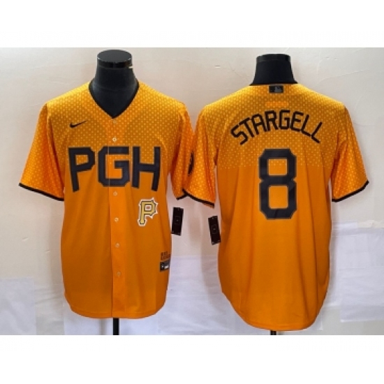 Men's Nike Pittsburgh Pirates #8 Willie Stargell Gold 2023 City Connect Stitched Jersey - Ujersey
