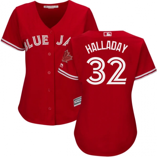 Women's Majestic Toronto Blue Jays #32 Roy Halladay Authentic Scarlet Alternate MLB Jersey - Ujersey
