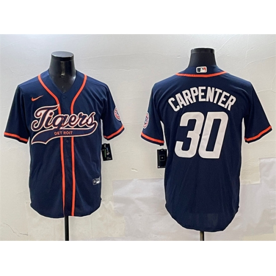Men's Detroit Tigers #30 Kerry Carpenter Navy With Cool Base Stitched Baseball Jersey - Ujersey