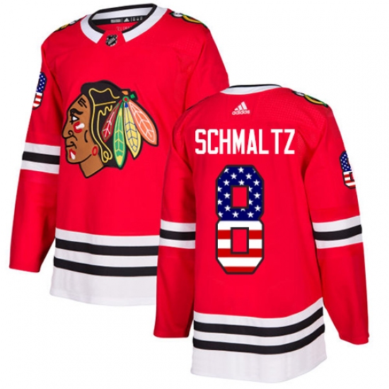 Men's Adidas Chicago Blackhawks #8 Nick Schmaltz Authentic Red USA Flag Fashion NHL Jersey - Ujersey
