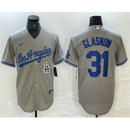 Men's Los Angeles Dodgers #31 Tyler Glasnow Gray Alternate Team Logo Cool Base Jerseys - Ujersey