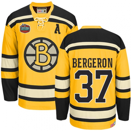 Men's CCM Boston Bruins #37 Patrice Bergeron Premier Gold Winter Classic Throwback NHL Jersey - Ujersey