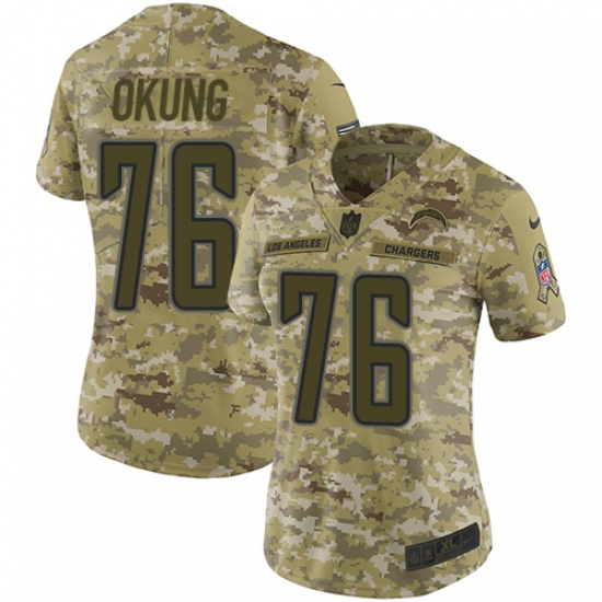 Women's Nike Los Angeles Chargers #76 Russell Okung Limited Camo 2018 Salute to Service NFL Jersey - Ujersey
