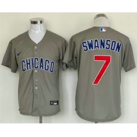Men's Chicago Cubs #7 Dansby Swanson Grey Stitched MLB Cool Base Nike Jersey - Ujersey