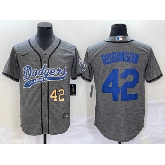 Men's Los Angeles Dodgers #42 Jackie Robinson Number Grey Gridiron Cool Base Stitched Baseball Jersey - Ujersey