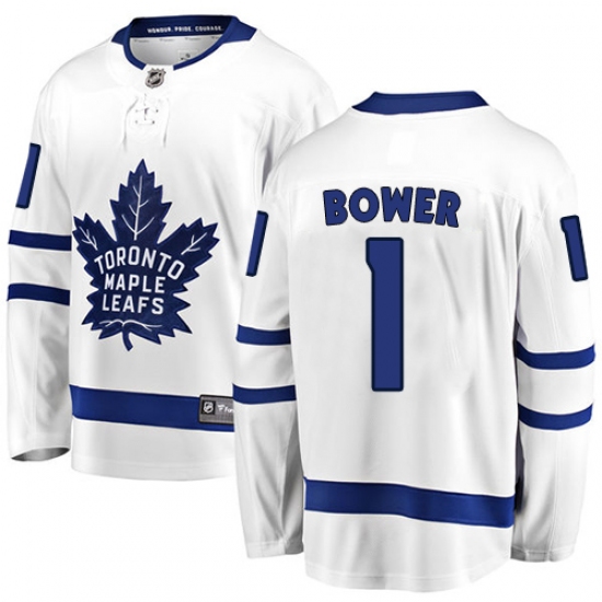 Men's Toronto Maple Leafs #1 Johnny Bower Fanatics Branded White Away Breakaway NHL Jersey - Ujersey