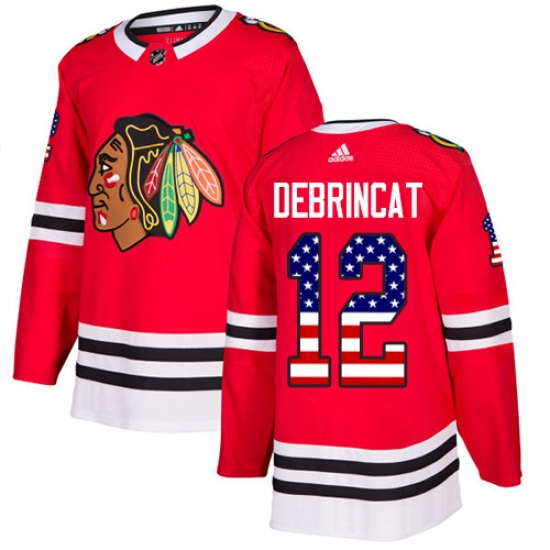 Youth Adidas Chicago Blackhawks #12 Alex DeBrincat Authentic Red USA Flag Fashion NHL Jersey - Ujersey