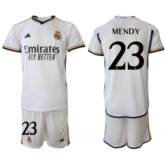 Men's Real Madrid #23 Mendy 2023-24 White Home Soccer Jersey
