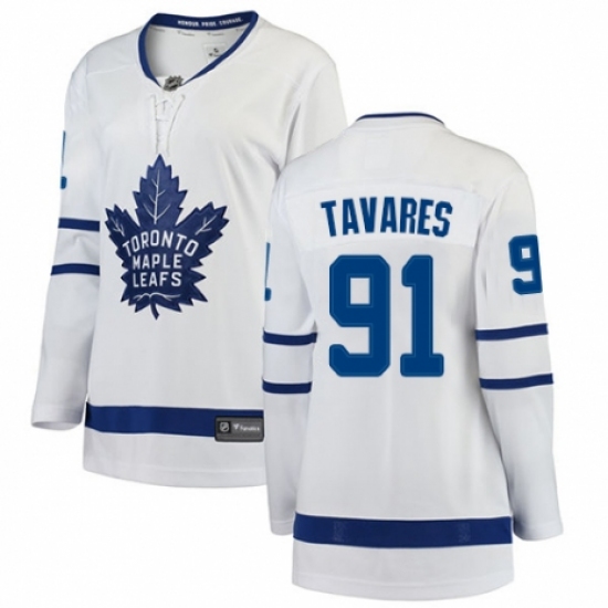 Women's Toronto Maple Leafs #91 John Tavares Authentic White Away Fanatics Branded Breakaway NHL Jersey - Ujersey