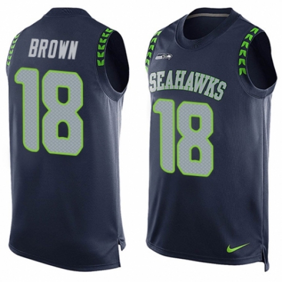 Men's Nike Seattle Seahawks #18 Jaron Brown Limited Steel Blue Player Name & Number Tank Top NFL Jersey - Ujersey