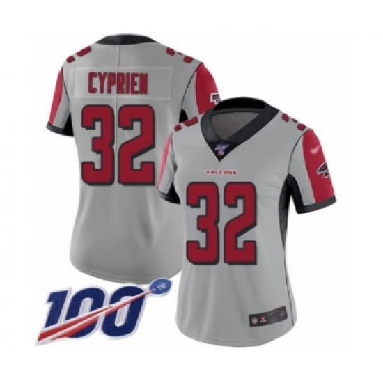 Women's Atlanta Falcons #32 Johnathan Cyprien Limited Silver Inverted Legend 100th Season Football Jersey