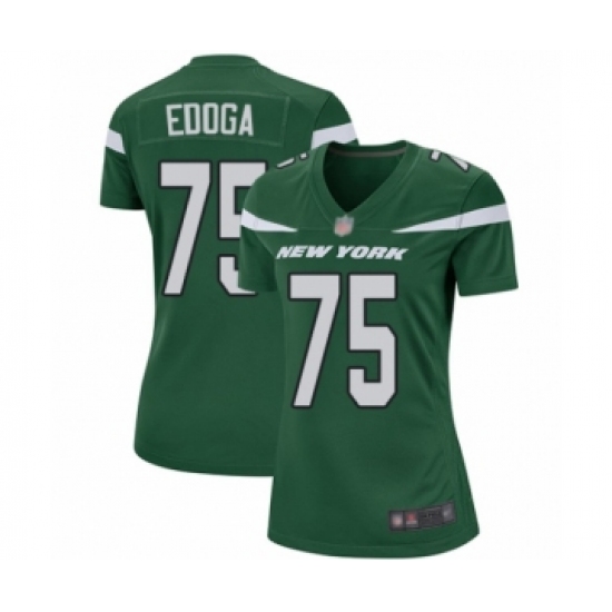 Women's New York Jets #75 Chuma Edoga Game Green Team Color Football Jersey - Ujersey