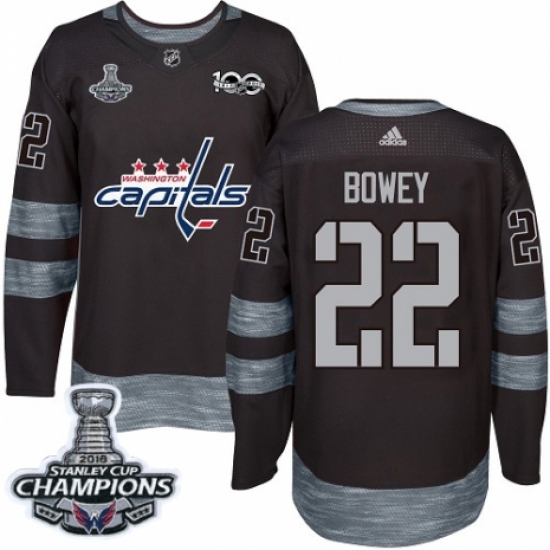 Men's Adidas Washington Capitals #22 Madison Bowey Authentic Black 1917-2017 100th Anniversary 2018 Stanley Cup Final Champions NHL Jersey - Ujersey