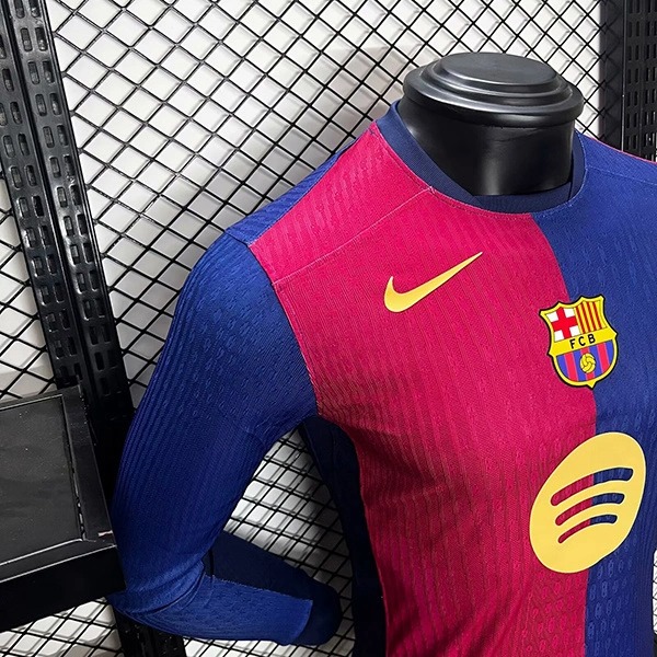 Soccer Jersey Barcelona Home Shirt Long Sleeve 2024/25-Spotify Logo Without Text - Ujersey NHL