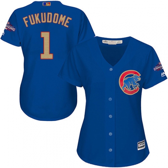 Women's Majestic Chicago Cubs #1 Kosuke Fukudome Authentic Royal Blue 2017 Gold Champion MLB Jersey - Ujersey