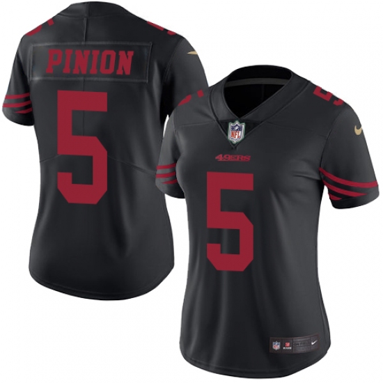 Women's Nike San Francisco 49ers #5 Bradley Pinion Limited Black Rush Vapor Untouchable NFL Jersey - Ujersey