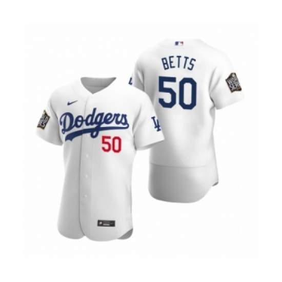Men's Los Angeles Dodgers #50 Mookie Betts Nike White 2020 World Series Authentic Jersey - Ujersey