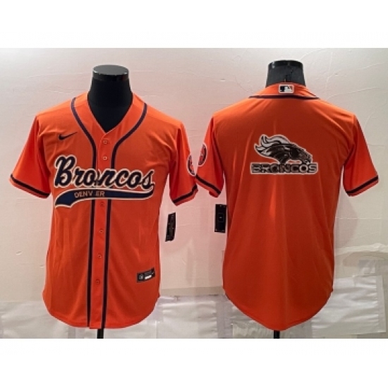 Men's Denver Broncos Orange Team Big Logo With Patch Cool Base Stitched Baseball Jersey - Ujersey
