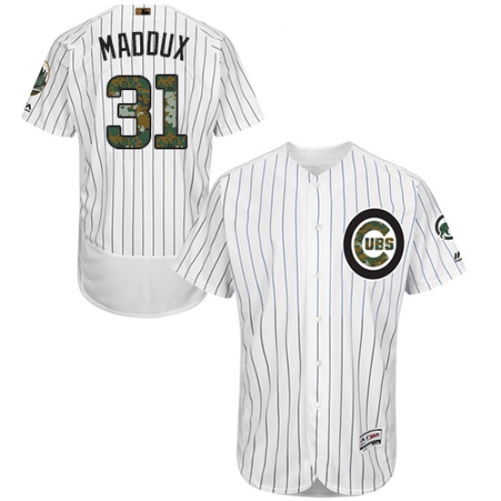 Men's Majestic Chicago Cubs #31 Greg Maddux Authentic White 2016 Memorial Day Fashion Flex Base MLB Jersey - Ujersey
