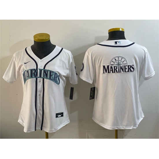 Women's Seattle Mariners Team Big Logo White Cool Base Stitched Baseball Jersey(Run Small) - Ujersey